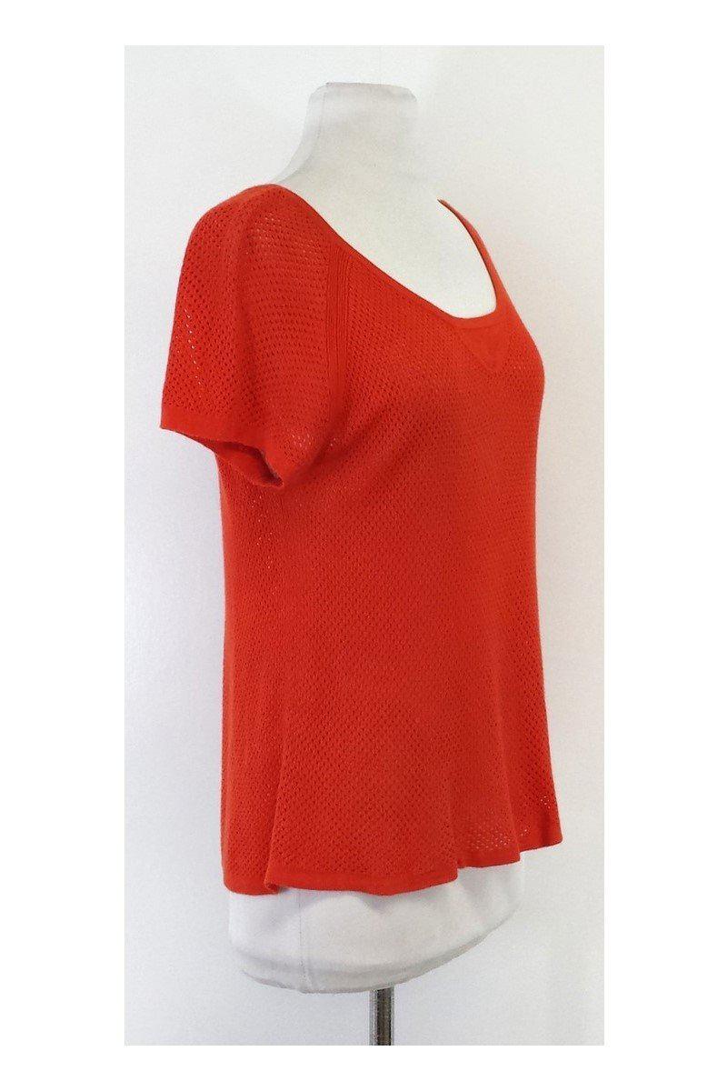 Rag & Bone - Red Perforated Short Sleeve Knit Top Sz XS