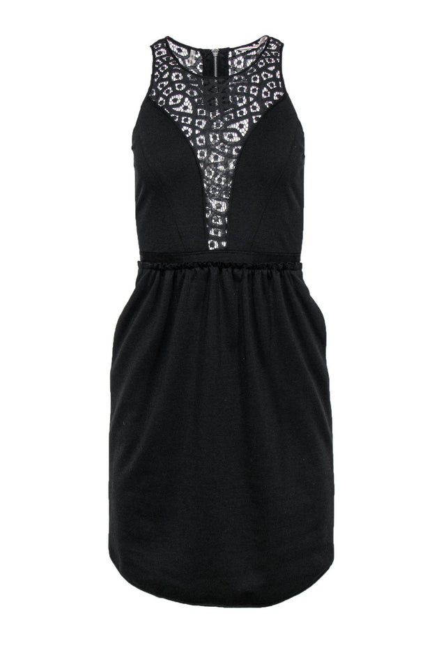Rebecca Taylor - Black Sleeveless Fit & Flare Dress w/ Lace Paneling Sz 0 Rebecca Taylor - Black Sleeveless Fit & Flare Dress w/ Lace Paneling Sz 0