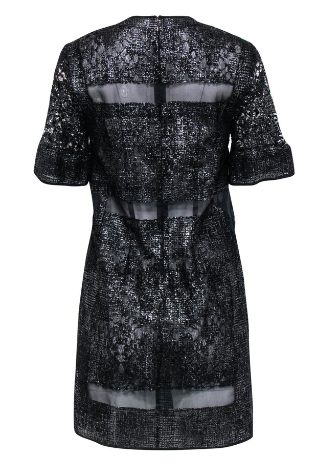 Rebecca Taylor - Black & Silver Metallic Lace Shift Dress Sz 4 Rebecca Taylor - Black & Silver Metallic Lace Shift Dress Sz 4