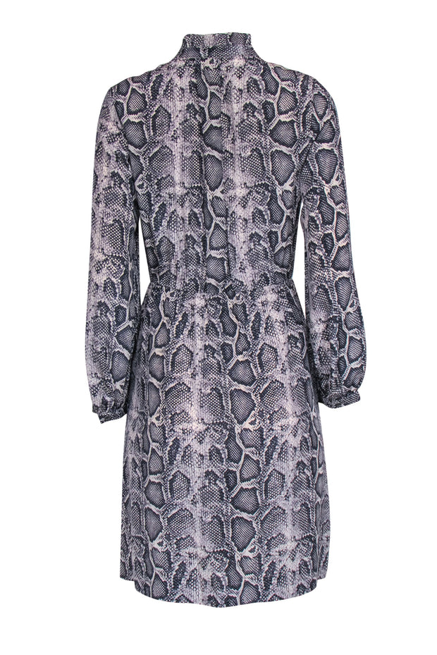 Rebecca Taylor Grey Snakeskin Print Tied Silk Shirtdress Sz