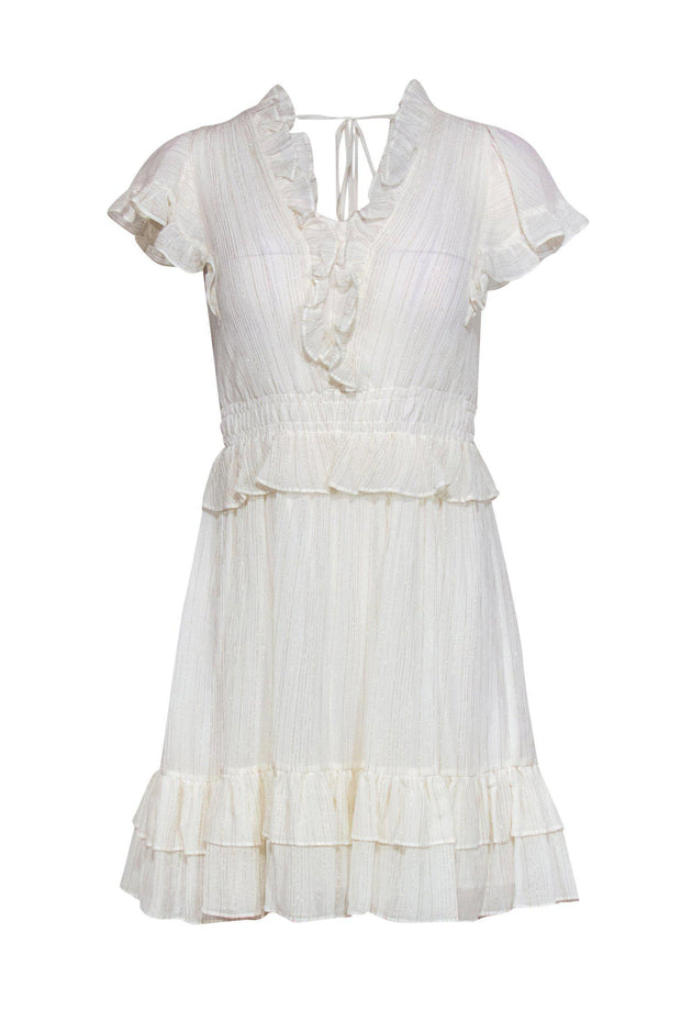 Rebecca Taylor - White Ruffle Cap Sleeve Fit & Flare Dress w/ Metallic Threading Sz Xs Rebecca Taylor - White Ruffle Cap Sleeve Fit & Flare Dress w/ Metallic Threading Sz Xs