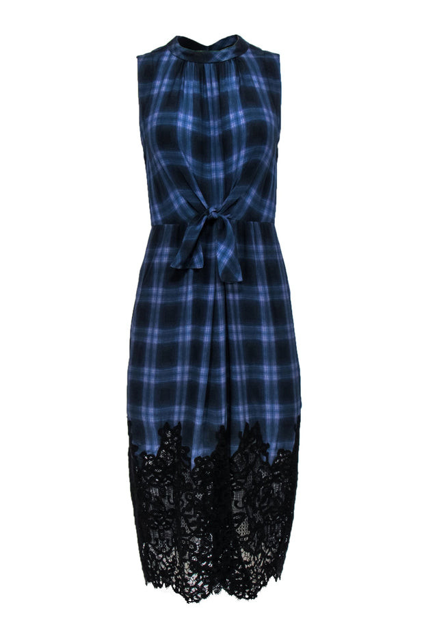 Rebecca Taylor - Navy & Purple Plaid Sleeveless Tie Front Dress w/ Lac Rebecca Taylor - Navy & Purple Plaid Sleeveless Tie Front Dress w/ Lac