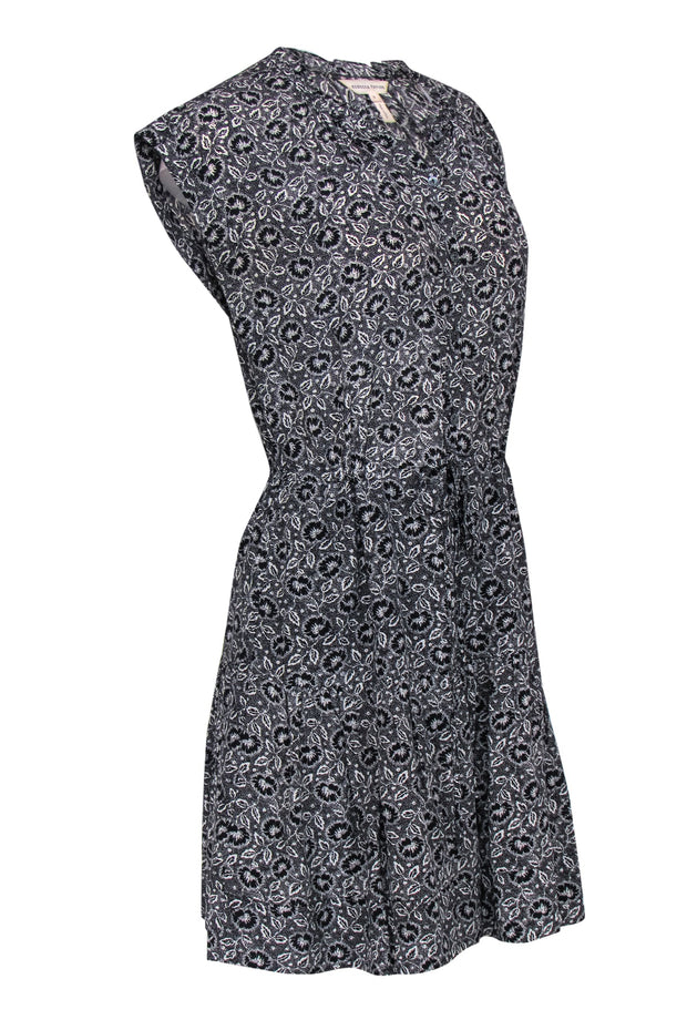 Rebecca Taylor - Black & White Floral Print Silk Fit & Flare Dress Sz 6 Rebecca Taylor - Black & White Floral Print Silk Fit & Flare Dress Sz 6