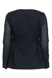 Current Boutique-Rebecca Taylor - Black Long Sleeve Peasant Blouse w/ Peplum Hem Sz S