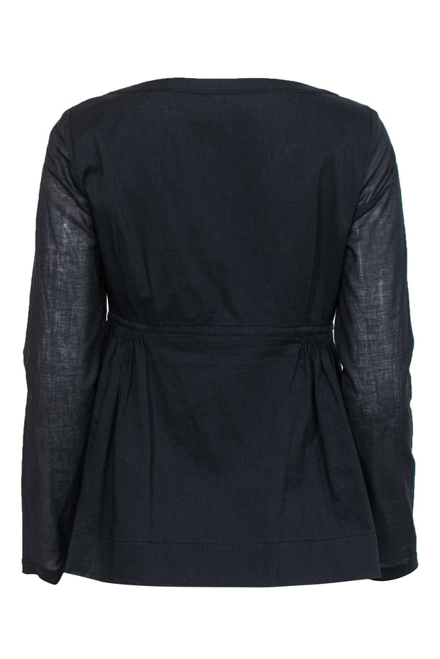 Current Boutique-Rebecca Taylor - Black Long Sleeve Peasant Blouse w/ Peplum Hem Sz S