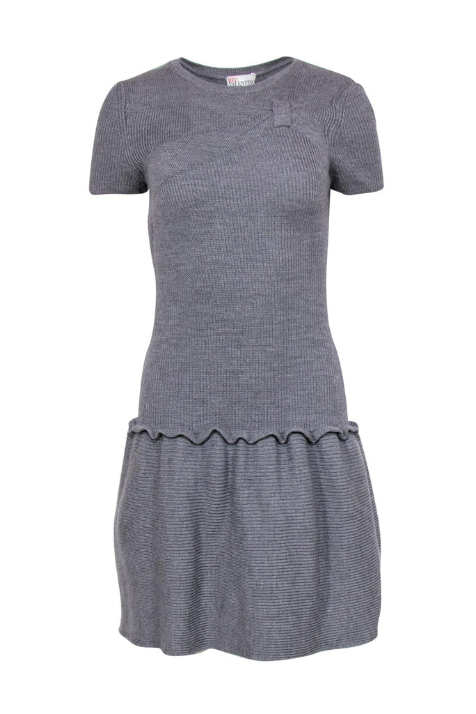 Red Valentino - Grey Knit Wool Drop Waist Dress w/ Bow Design Sz S
