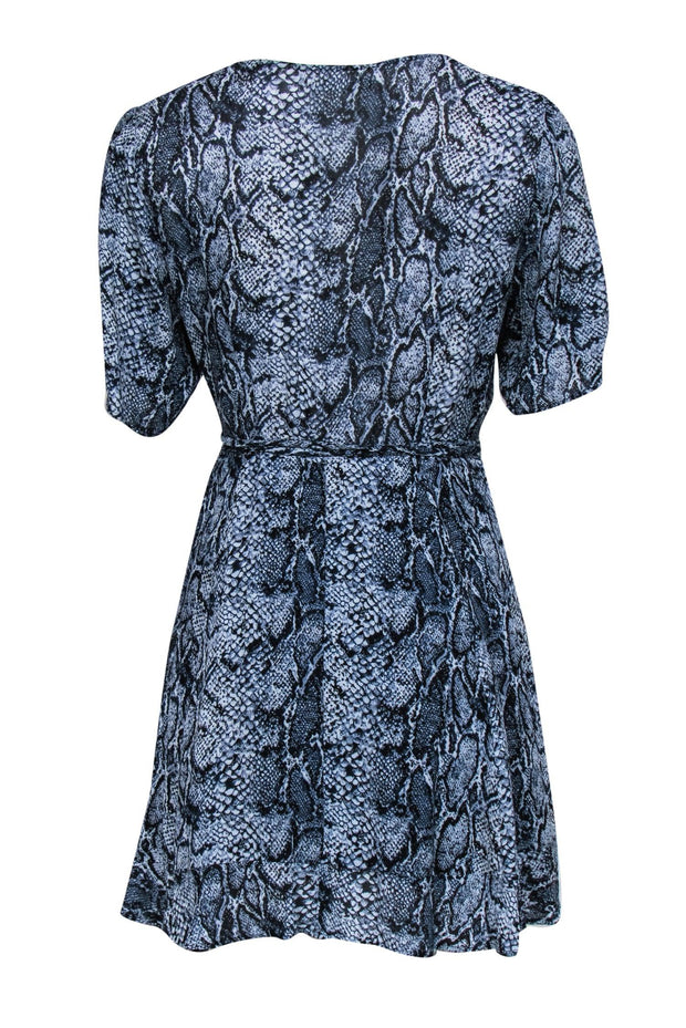 Reformation - Blue Snakeskin Print Ruched Sleeve Wrap Dress Sz 1X Reformation - Blue Snakeskin Print Ruched Sleeve Wrap Dress Sz 1X