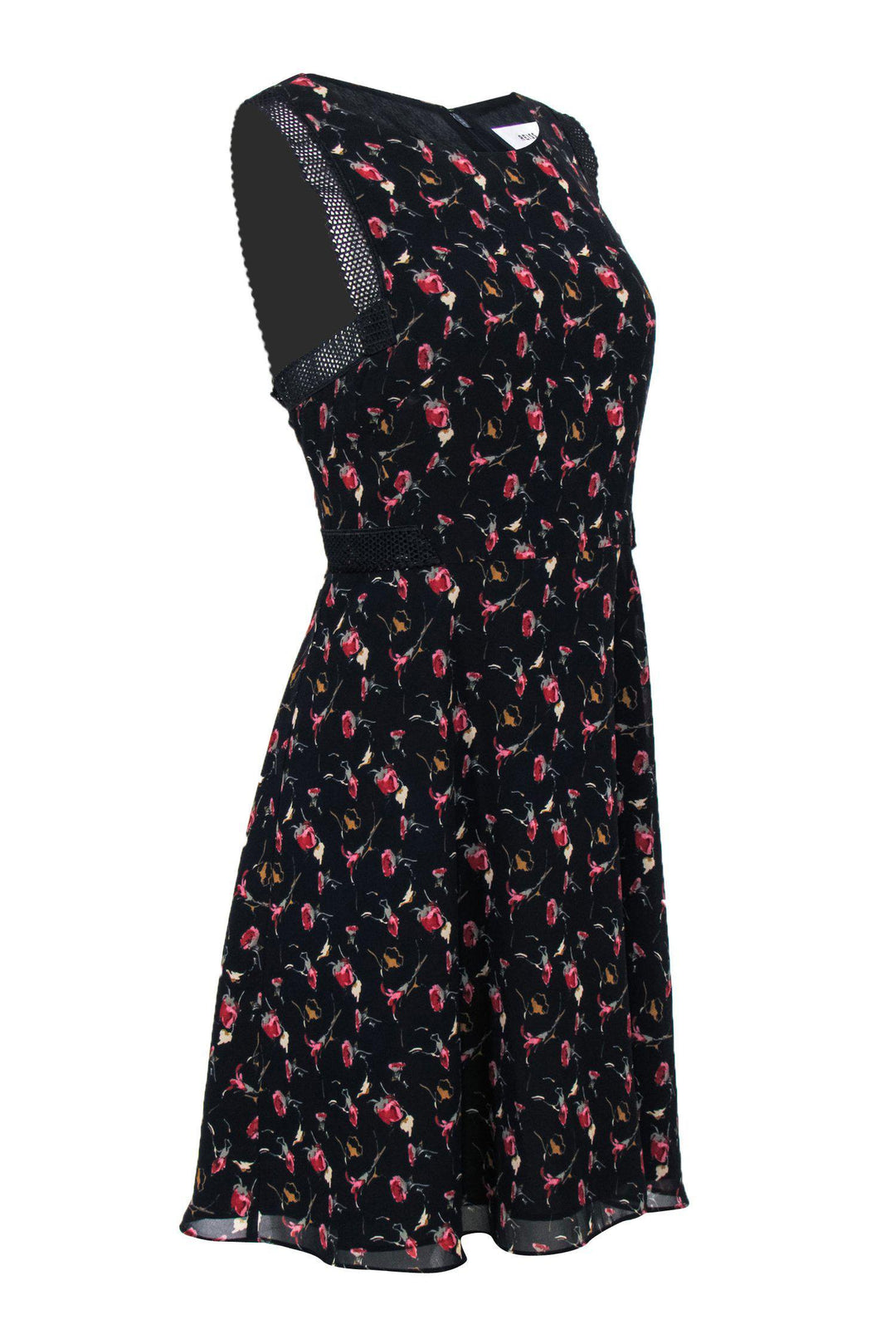 Reiss - Black Floral "Louise" Dress w/ Eyelet Lace Sz 10