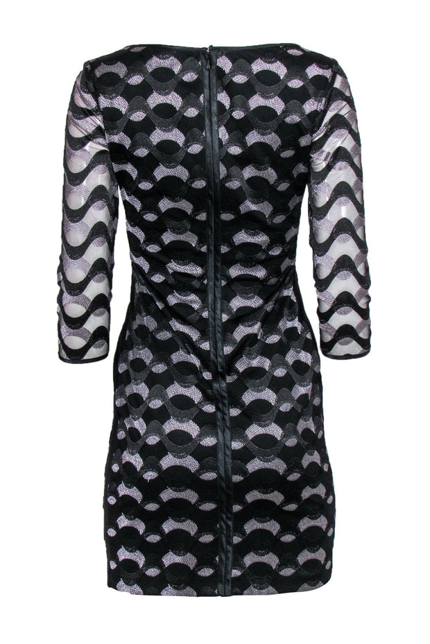 Reiss - Black & Silver Embroidered Sheath Dress w/ Mesh Sleeves Sz 2 Reiss - Black & Silver Embroidered Sheath Dress w/ Mesh Sleeves Sz 2