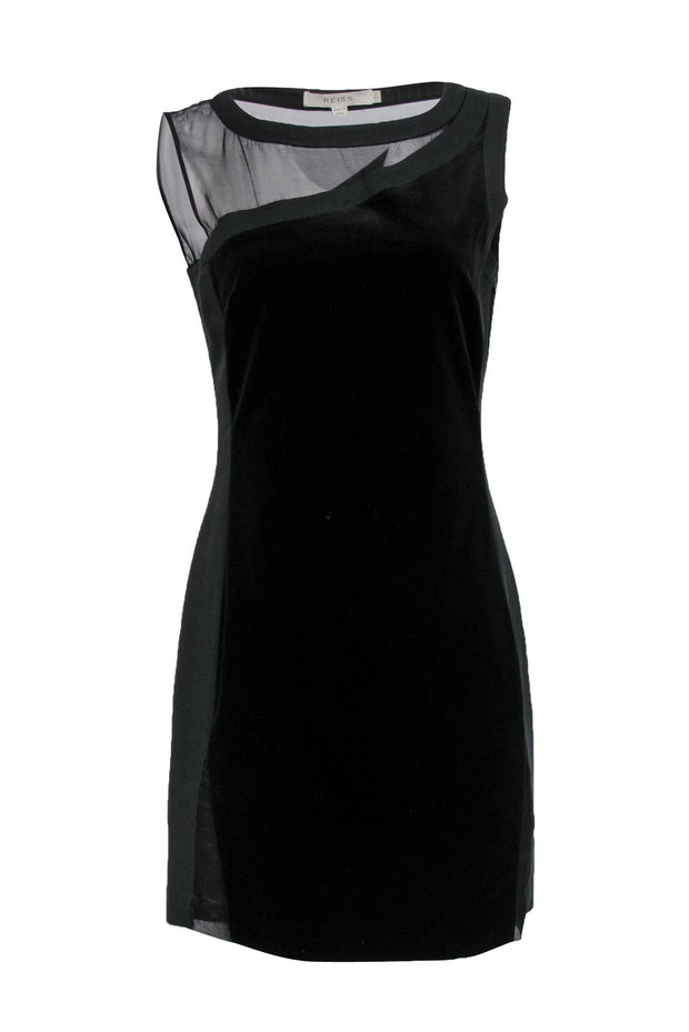 Reiss - Black Velvet Sheath Dress w/ Mesh Sz 6 Reiss - Black Velvet Sheath Dress w/ Mesh Sz 6