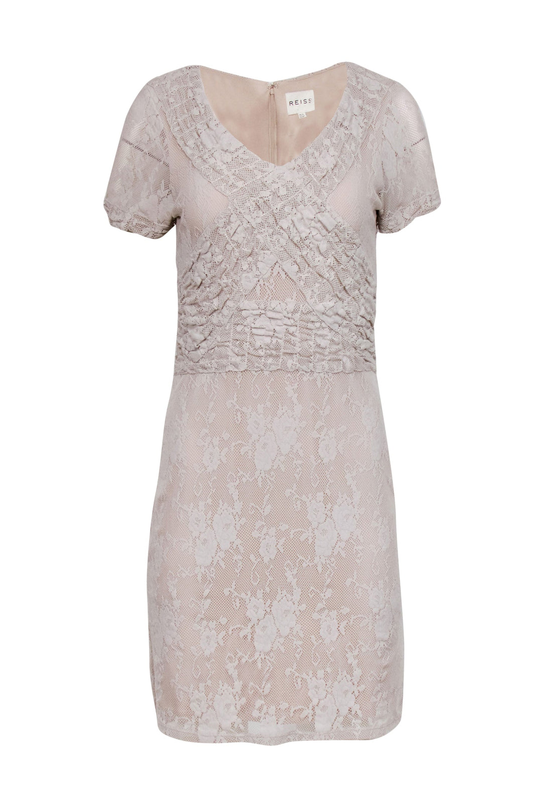 Reiss Nude Lace Bodycon Dress w/ Waist Defining Details Sz