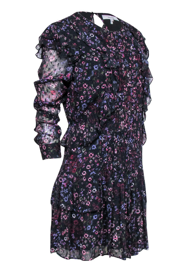 Current Boutique-Reiss - Black Floral Print Ruffle Mini Dress Sz 8