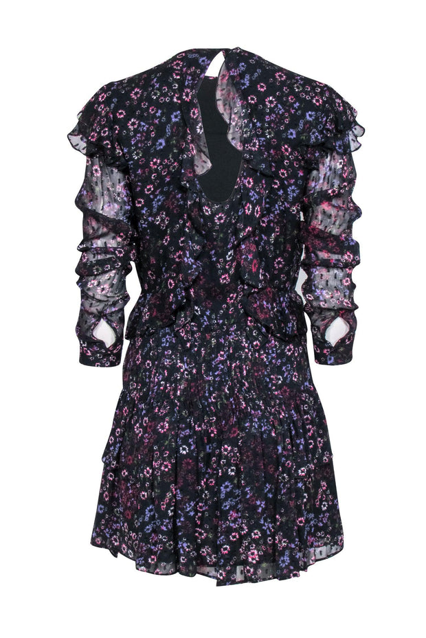 Current Boutique-Reiss - Black Floral Print Ruffle Mini Dress Sz 8