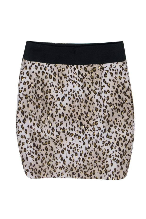 Reiss Cream, Gold Brown Leopard Print Draped Skirt Sz