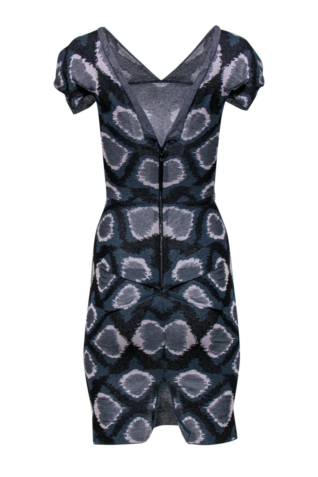 Roland Mouret - Smokey Blue Patterned Cap Sleeve Knit Dress Sz 4