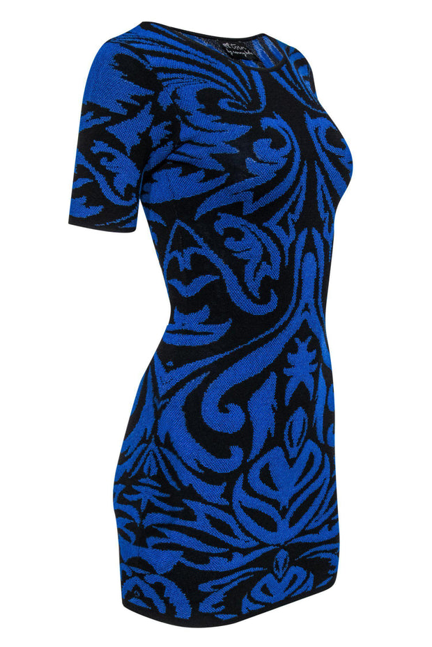 Torn by Ronny Kobo - Blue & Black Filigree Patterned Bandage Dress Sz XS Torn by Ronny Kobo - Blue & Black Filigree Patterned Bandage Dress Sz XS