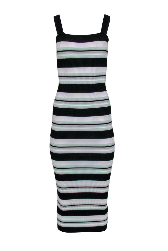 Ronny Kobo - Green, Black & White Striped Ribbed Knit Maxi Dress Sz XS Ronny Kobo - Green, Black & White Striped Ribbed Knit Maxi Dress Sz XS