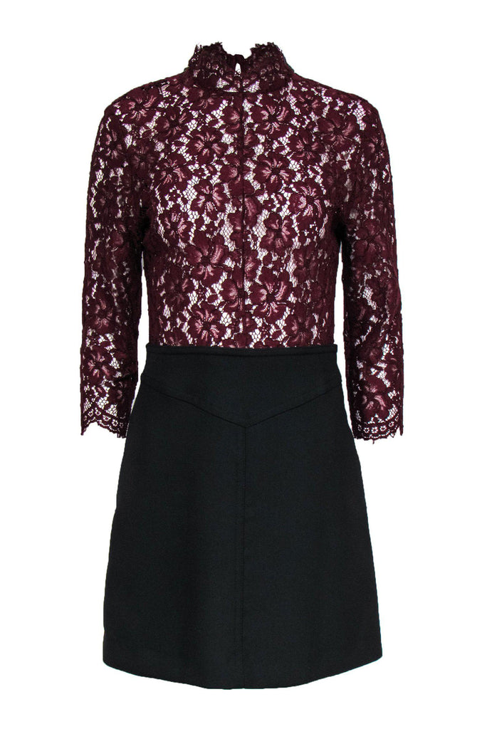sandro burgundy dress Sandro Burgundy Perforated Knit Knot Detail Midi Dress XS Sandro