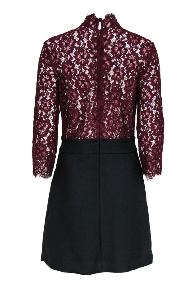 Sandro - Burgundy & Black Mini Dress w/ Sheer Lace Sz 2 Sandro - Burgundy & Black Mini Dress w/ Sheer Lace Sz 2
