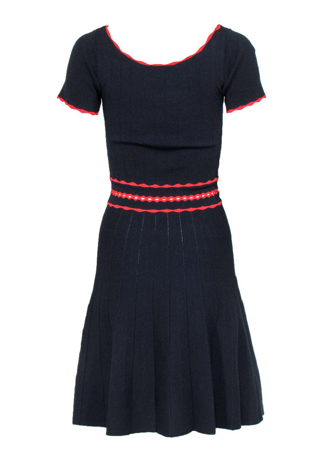 Sandro - Navy A-Line Knit Dress w/ Red Trim Sz 4 Sandro - Navy A-Line Knit Dress w/ Red Trim Sz 4