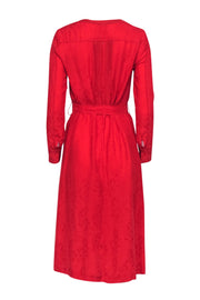 Current Boutique-Sandro - Red Tiger Jacquard Button-Up Belted Midi Dress w/ Back Cutout Sz 4