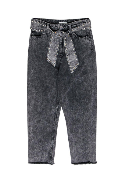 Current Boutique-Sandro - Dark Grey High Rise Paperbag Straight Leg Jeans w/ Embellished Belt Sz 4