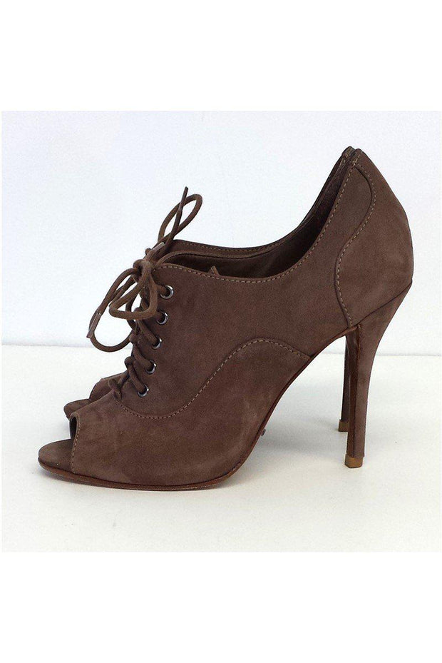 Current Boutique-Schutz - Deep Taupe Suede Peep Toe Heels Sz 6