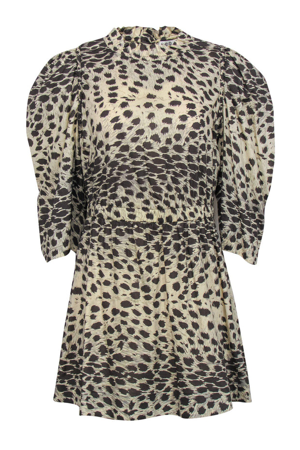 Sea NY - Beige & Black Leopard Print Puff Sleeve Ruffle Fit & Flare Dr Sea NY - Beige & Black Leopard Print Puff Sleeve Ruffle Fit & Flare Dr
