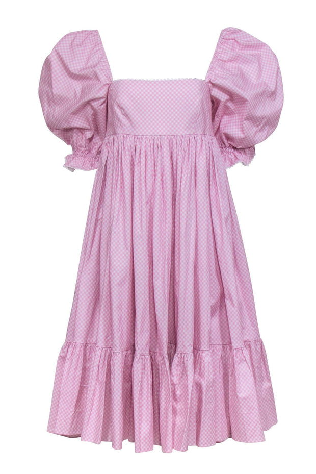 Selkie - Pink Gingham Midi Dress w/ Puff Sleeves Sz S Selkie - Pink Gingham Midi Dress w/ Puff Sleeves Sz S