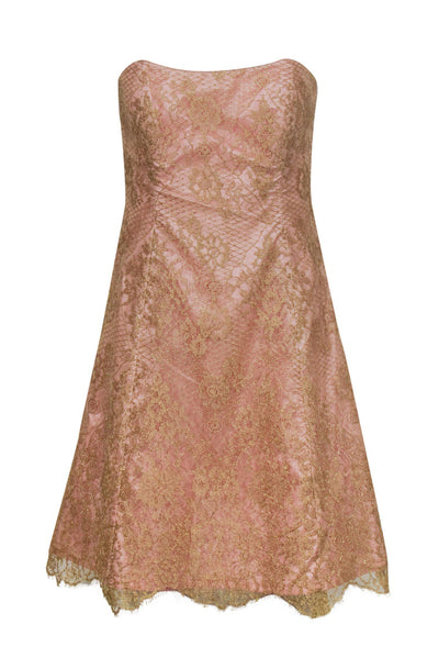 Shoshanna - Pink & Gold Lace Strapless A-Line Dress Sz 0 Shoshanna - Pink & Gold Lace Strapless A-Line Dress Sz 0