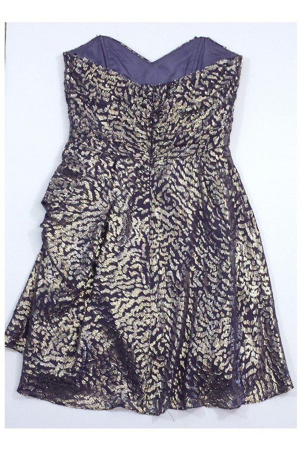 Current Boutique-Shoshanna - Purple & Gold Print Silk Strapless Dress Sz 0