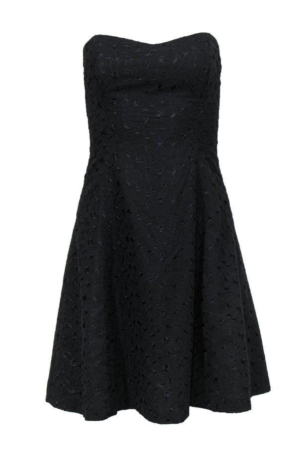 Shoshanna - Black Floral Eyelet Strapless Fit & Flare Dress Sz 2 Shoshanna - Black Floral Eyelet Strapless Fit & Flare Dress Sz 2