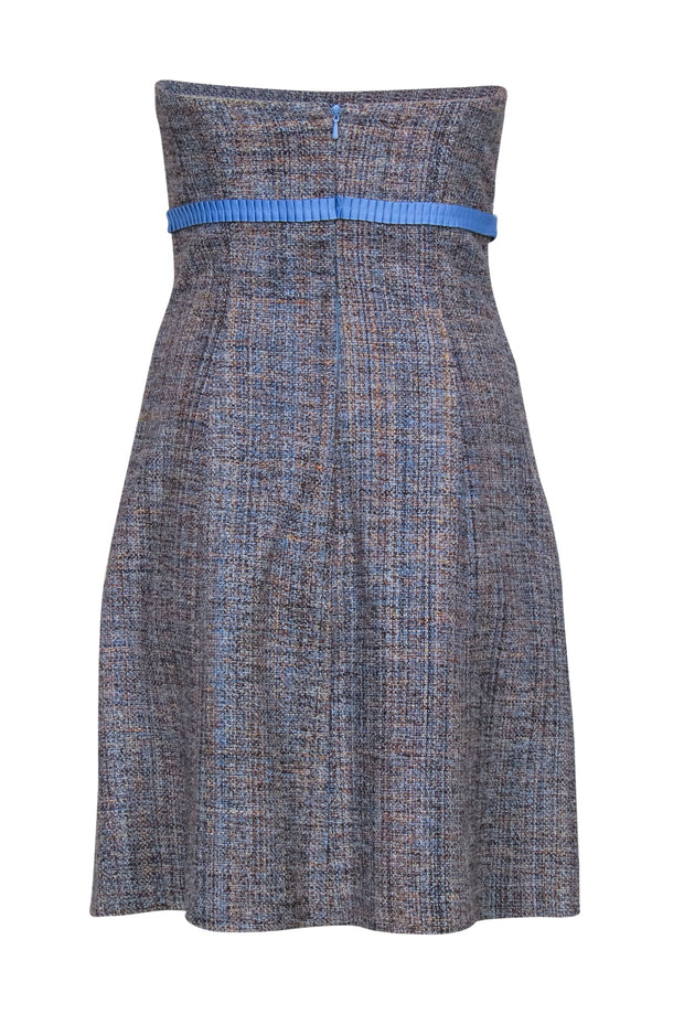 Shoshanna - Blue & Brown Tweed Strapless Silk A-Line Dress Sz 4 Shoshanna - Blue & Brown Tweed Strapless Silk A-Line Dress Sz 4