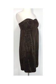 Current Boutique-Shoshanna - Brown & Gold Dotted Silk Strapless Dress Sz 4