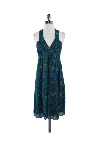 Current Boutique-Shoshanna - Blue & Green Floral Silk Sleeveless Dress Sz 4