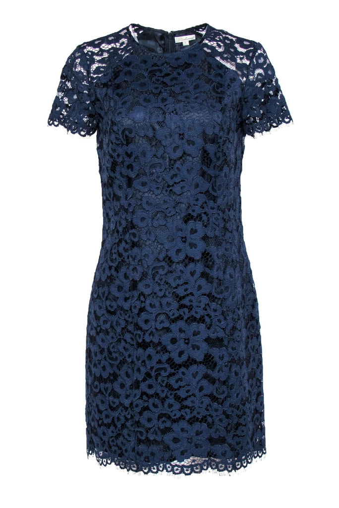 Shoshanna - Navy Floral Lace Short Sleeve Shift Dress Sz 6 Shoshanna - Navy Floral Lace Short Sleeve Shift Dress Sz 6