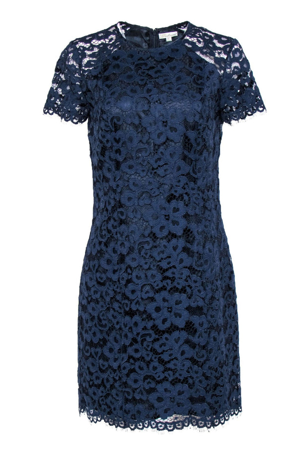 Shoshanna - Navy Floral Lace Short Sleeve Shift Dress Sz 6 Shoshanna - Navy Floral Lace Short Sleeve Shift Dress Sz 6
