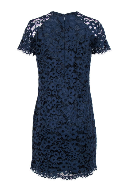 Shoshanna - Navy Floral Lace Short Sleeve Shift Dress Sz 6 Shoshanna - Navy Floral Lace Short Sleeve Shift Dress Sz 6