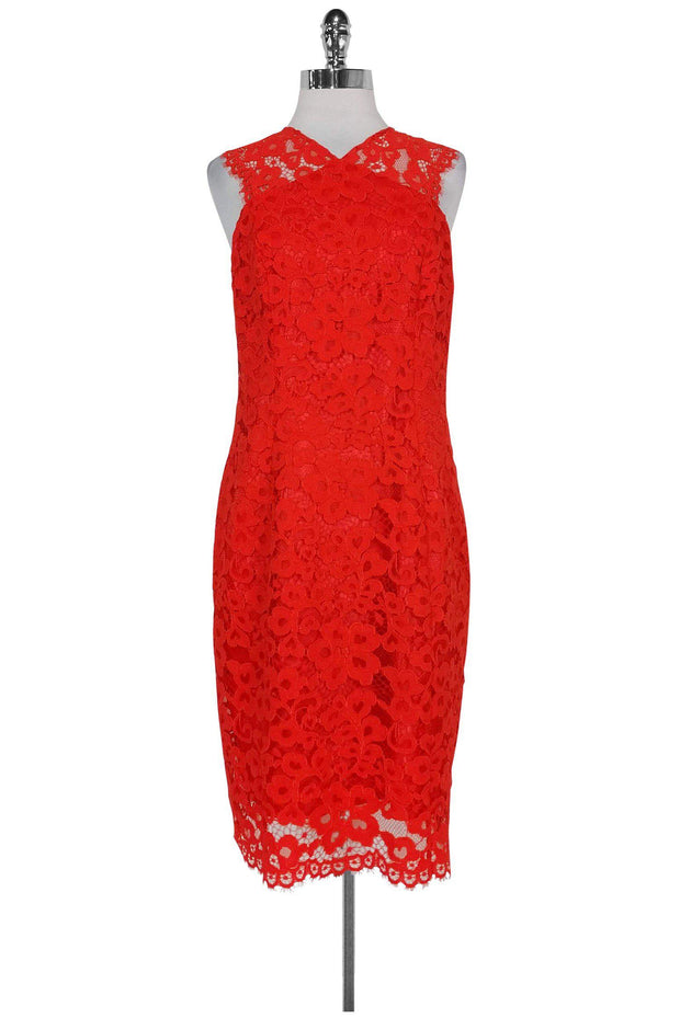 Current Boutique-Shoshanna - Red Orange Lace Sheath Dress Sz 6