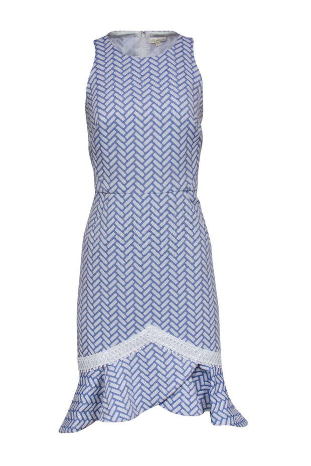 Shoshanna - Periwinkle Blue & White Sleeveless Dress w/ Flounce Hem Sz Shoshanna - Periwinkle Blue & White Sleeveless Dress w/ Flounce Hem Sz