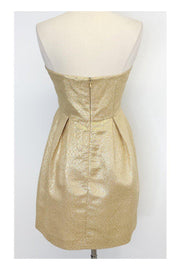 shoshanna gold strapless dress Rare Shoshanna Gold Brocade Strapless Short Anthropologie Party Wedding Dress 10