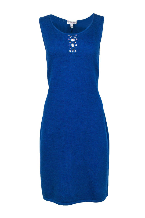 St. John - Cobalt Blue Knit Dress w/ Front Lace-Up Cutouts Sz L St. John - Cobalt Blue Knit Dress w/ Front Lace-Up Cutouts Sz L