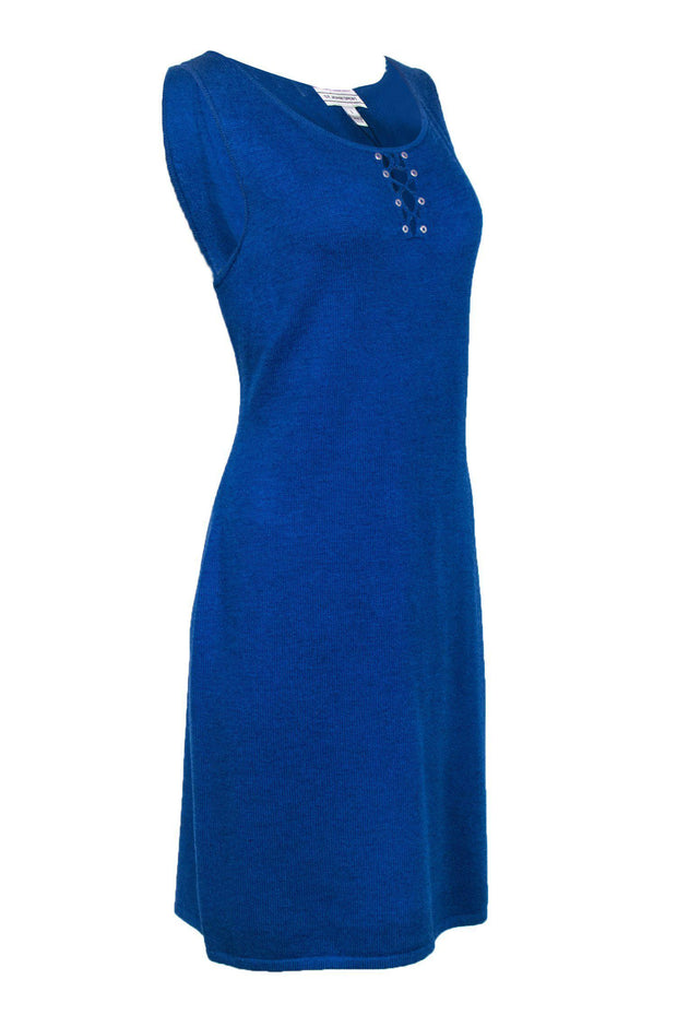 St. John - Cobalt Blue Knit Dress w/ Front Lace-Up Cutouts Sz L St. John - Cobalt Blue Knit Dress w/ Front Lace-Up Cutouts Sz L