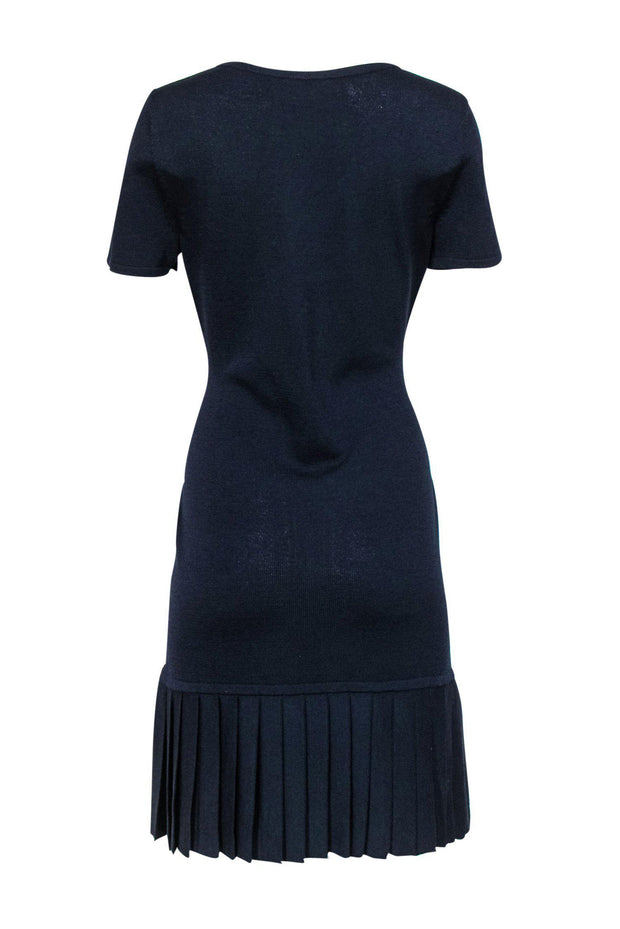 St. John - Navy Knit Shift Dress w/ Pleated Hem Sz S St. John - Navy Knit Shift Dress w/ Pleated Hem Sz S