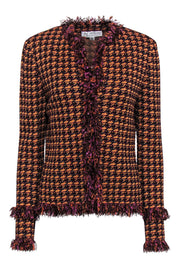 Current Boutique-St. John - Orange & Purple Houndstooth Fringed Knit Jacket Sz 10