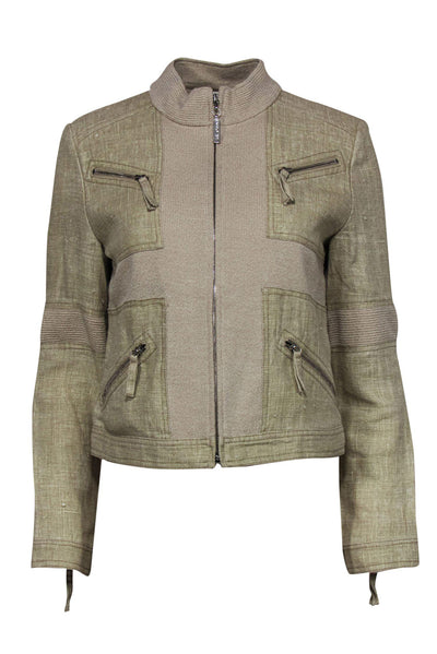 Current Boutique-St. John Sport - Vintage Khaki Patchwork Zip-Up Jacket Sz S