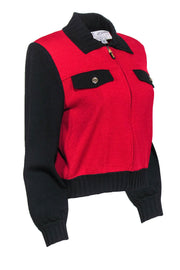 Current Boutique-St. John - Red & Black Colorblocked Knit Zip-Up Jacket Sz P