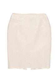 Current Boutique-St. John - White Metallic Checkered Texture Pencil Skirt Sz 4