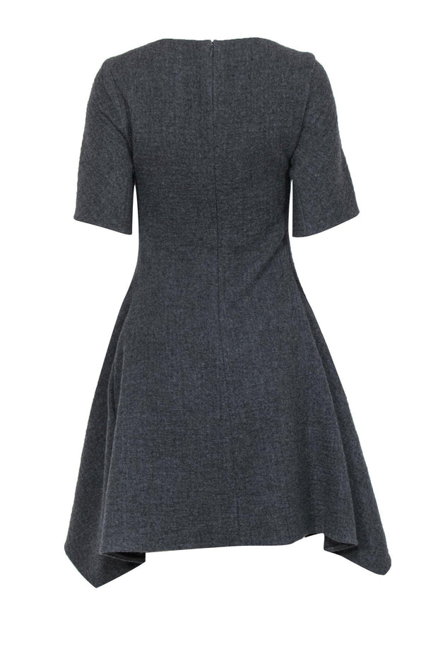 Stella McCartney - Grey Wool Short Sleeve Scarf Hem Fit & Flare Dress Stella McCartney - Grey Wool Short Sleeve Scarf Hem Fit & Flare Dress