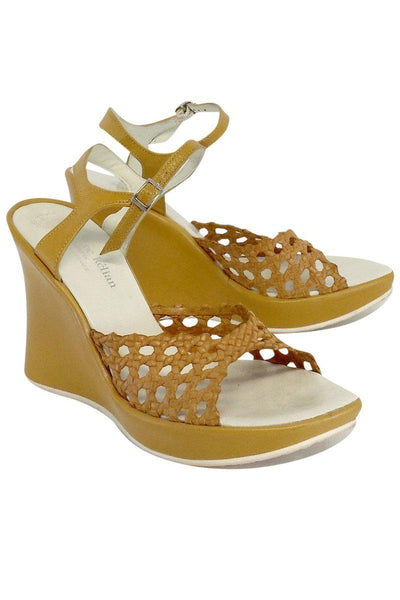 Current Boutique-Stephane Kelian - Gold Woven Cut Out Leather Wedges Sz 7